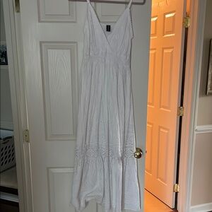 White Tiered Maxi Sundress with V-Neck